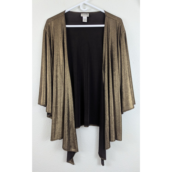 Chico's Travelers sz 3 Open Front Cardigan Jacket shiny metallic gold 1111 - Picture 1 of 5